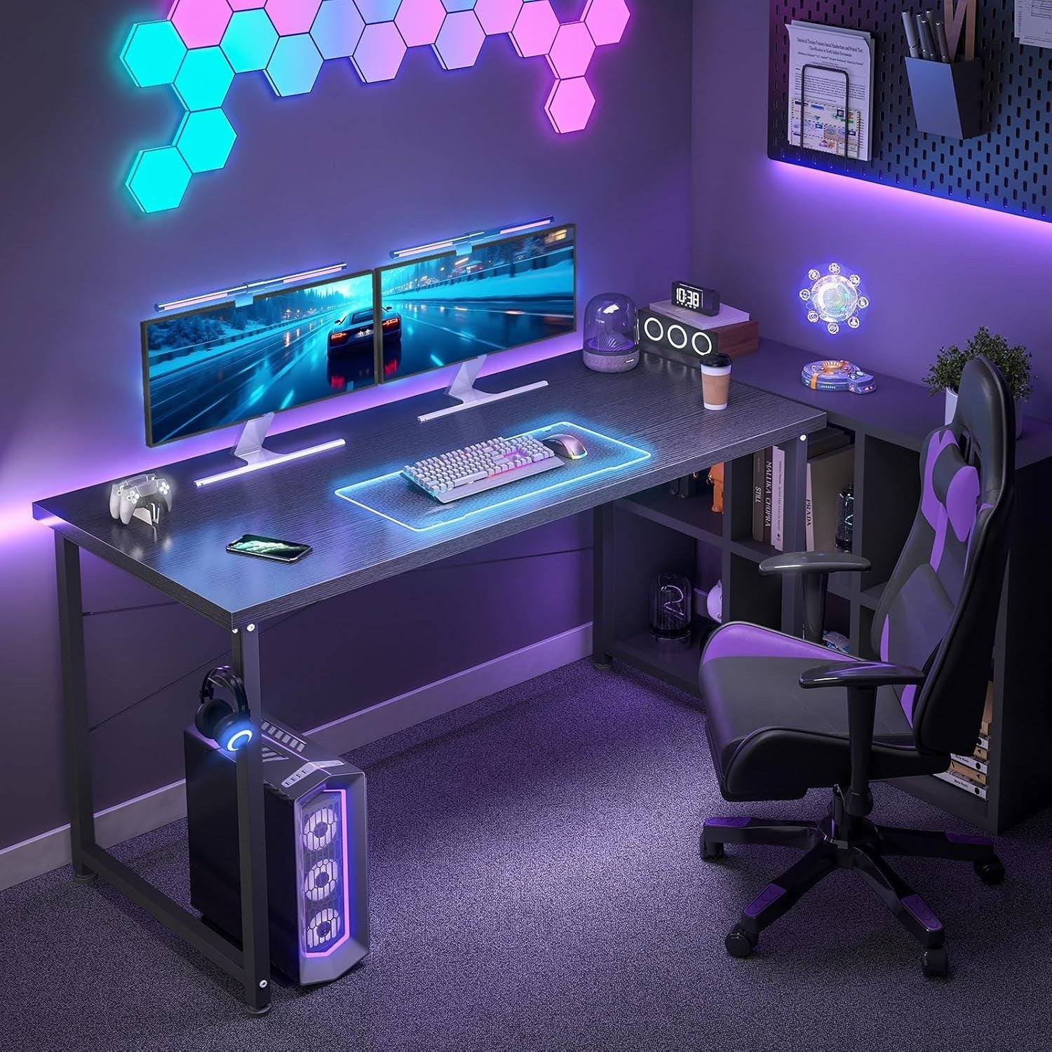 120x48cm Computer Desk Black Home Office Table Workstation Headphone Hooks