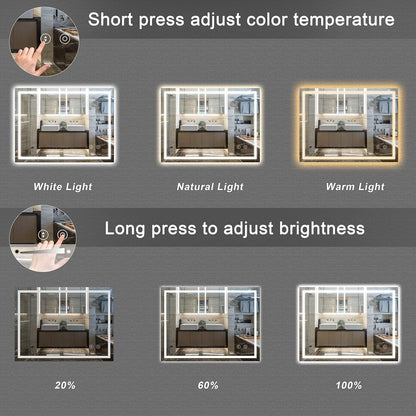 LED Bathroom Mirror 500x700mm Backlit Dimmable 3 Color Demister Wall Mount