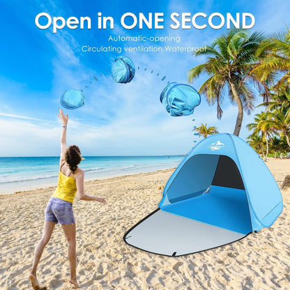 Pop Up Beach Tent Sun Shelter 2-3 Person UPF50+ Waterproof Blue Portable Shade