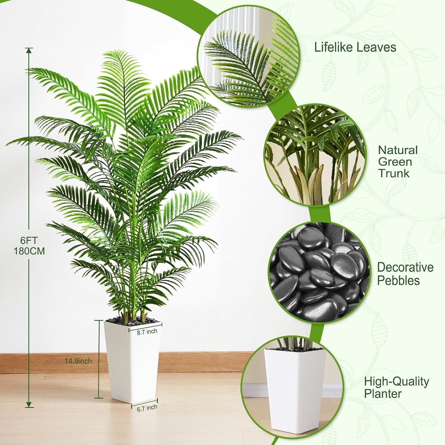 Artificial Palm Tree 180cm Tall Areca Fake Plant White Pot Indoor Home Decor