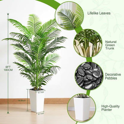 Artificial Palm Tree 180cm Tall Areca Fake Plant White Pot Indoor Home Decor