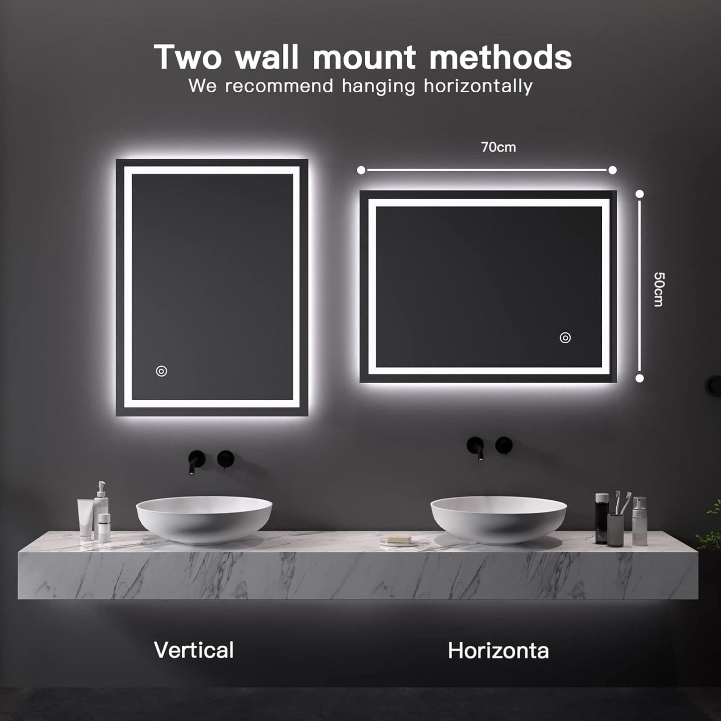 LED Bathroom Mirror 500x700mm Lighted Anti Fog Wall Mounted Vanity Touch