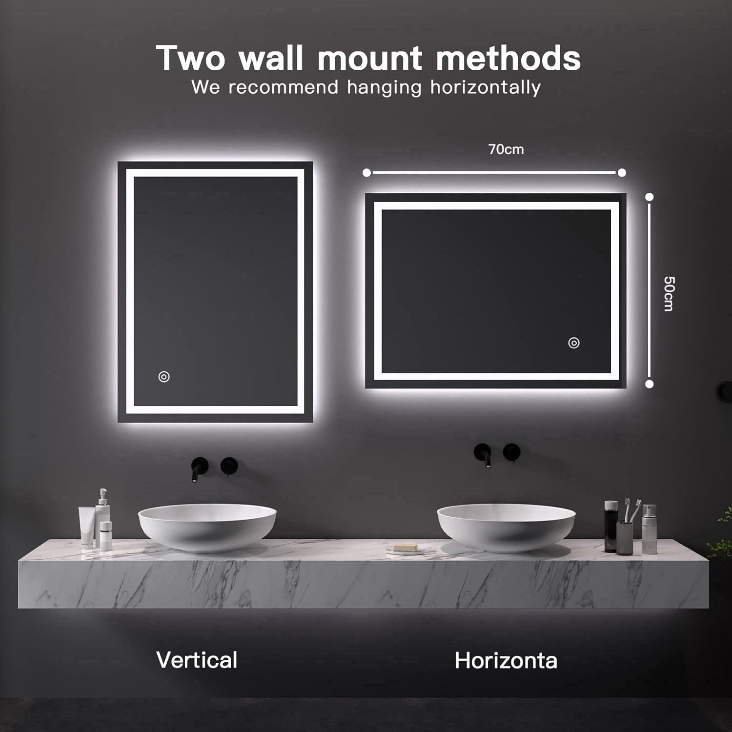 LED Bathroom Mirror 500x700mm Lighted Anti Fog Wall Mounted Vanity Touch