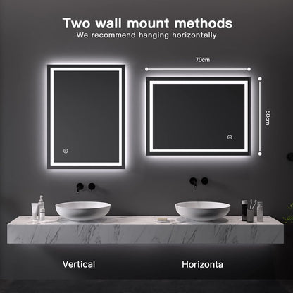 LED Bathroom Mirror 500x700mm Lighted Anti Fog Wall Mounted Vanity Touch