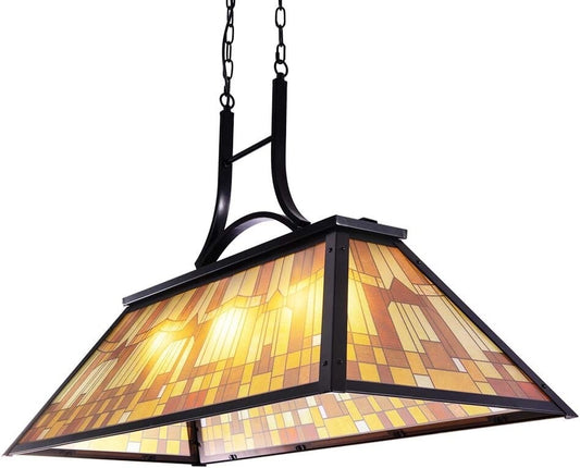 Wellmet Vintage 3-Light Pool Table Light Pendant Tiffany-Style Printed Shade