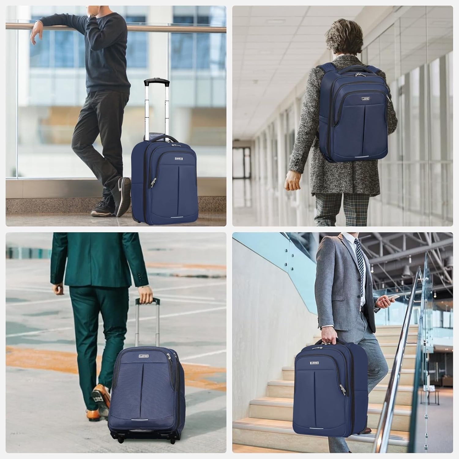 18” Rolling Laptop Bag Waterproof Wheeled Briefcase Travel Work Blue