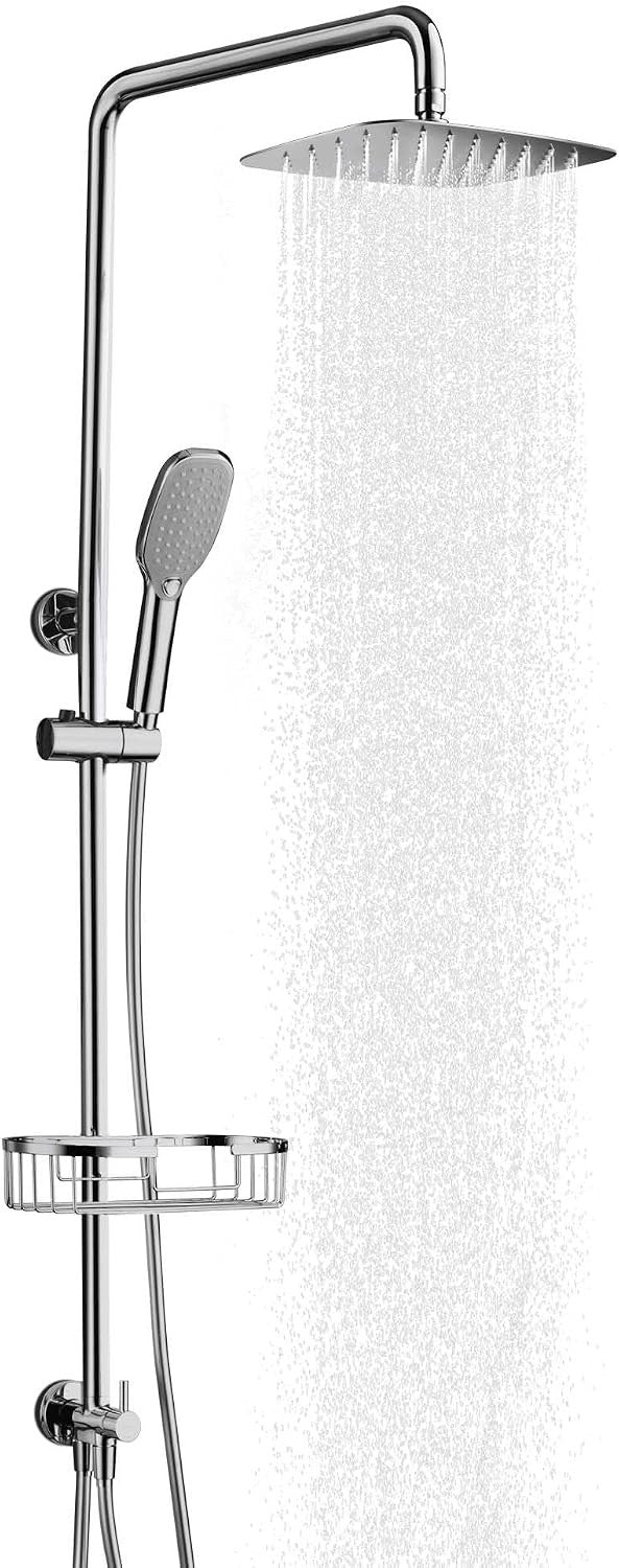 Rain Shower System 12" Rectangular XXL Stainless Steel Hand Shower Hose Rail