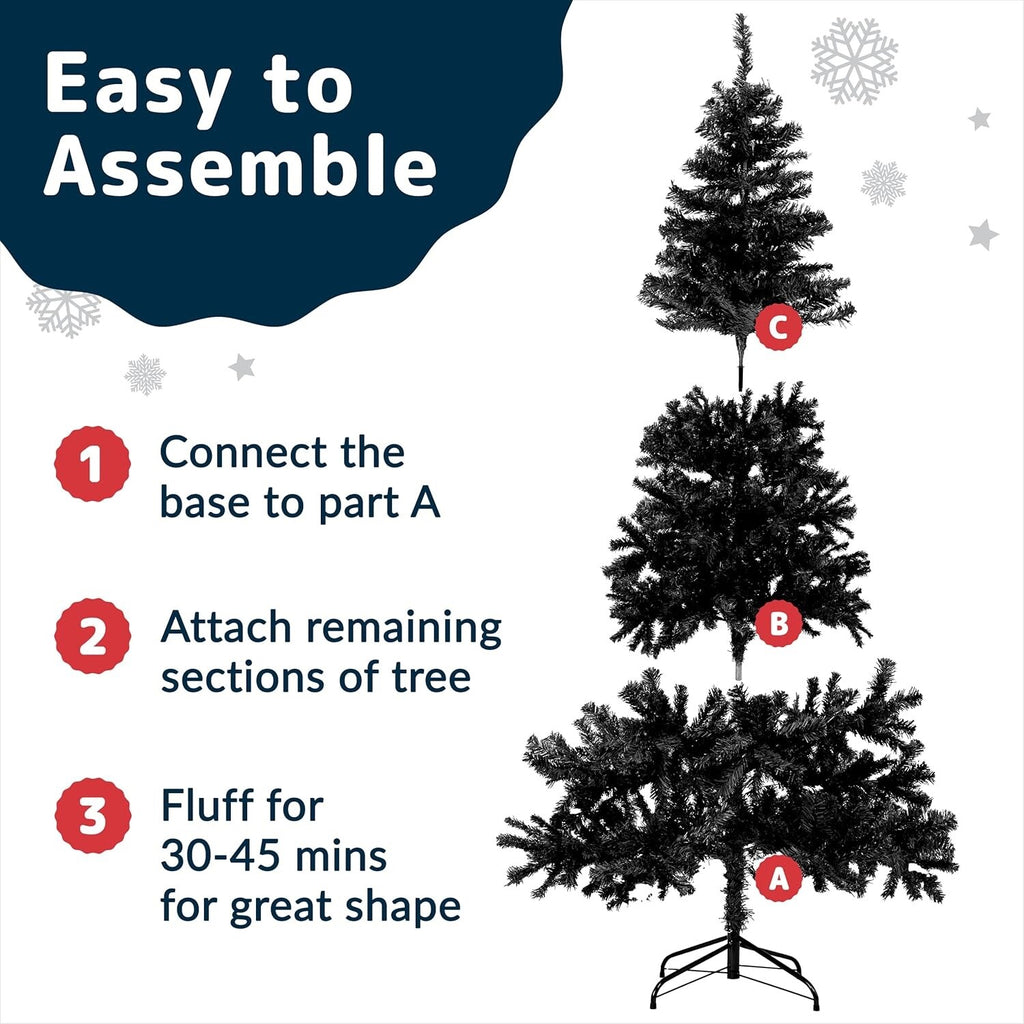 Prextex 6FT Black Christmas Tree - Artificial Canadian Fir Small with stand