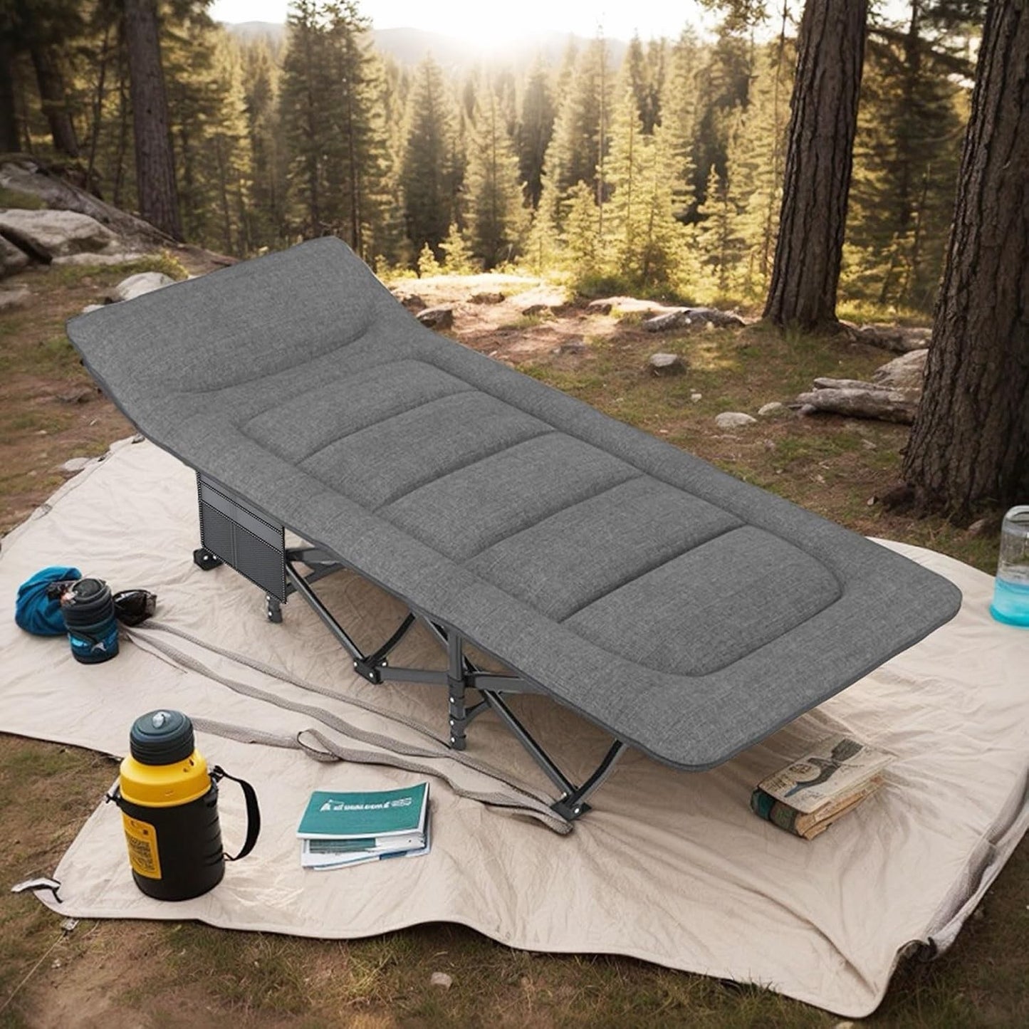 Camping Bed Folding Cot Adults Cushion Pillow Carry Bag Grey 190x65x35cm 450lb