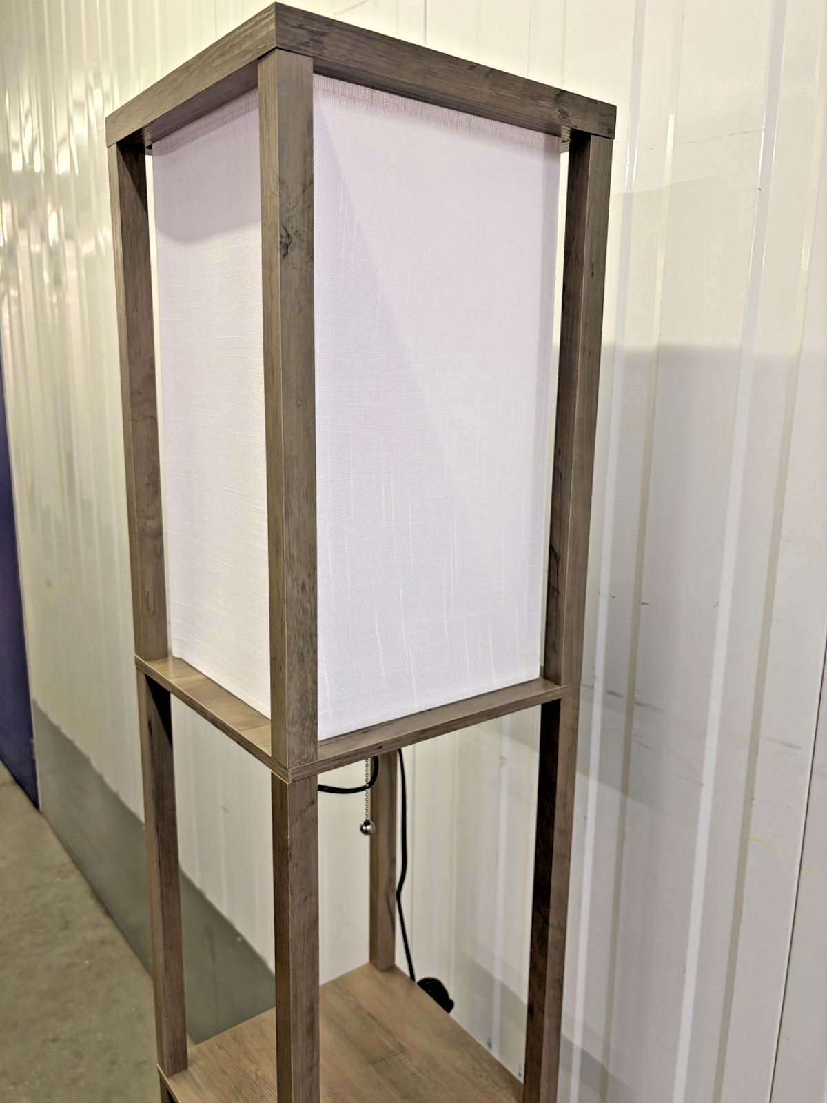 LED Floor Lamp w/ Shelves Remote Dimmable USB 3-Tier Rustic Grey