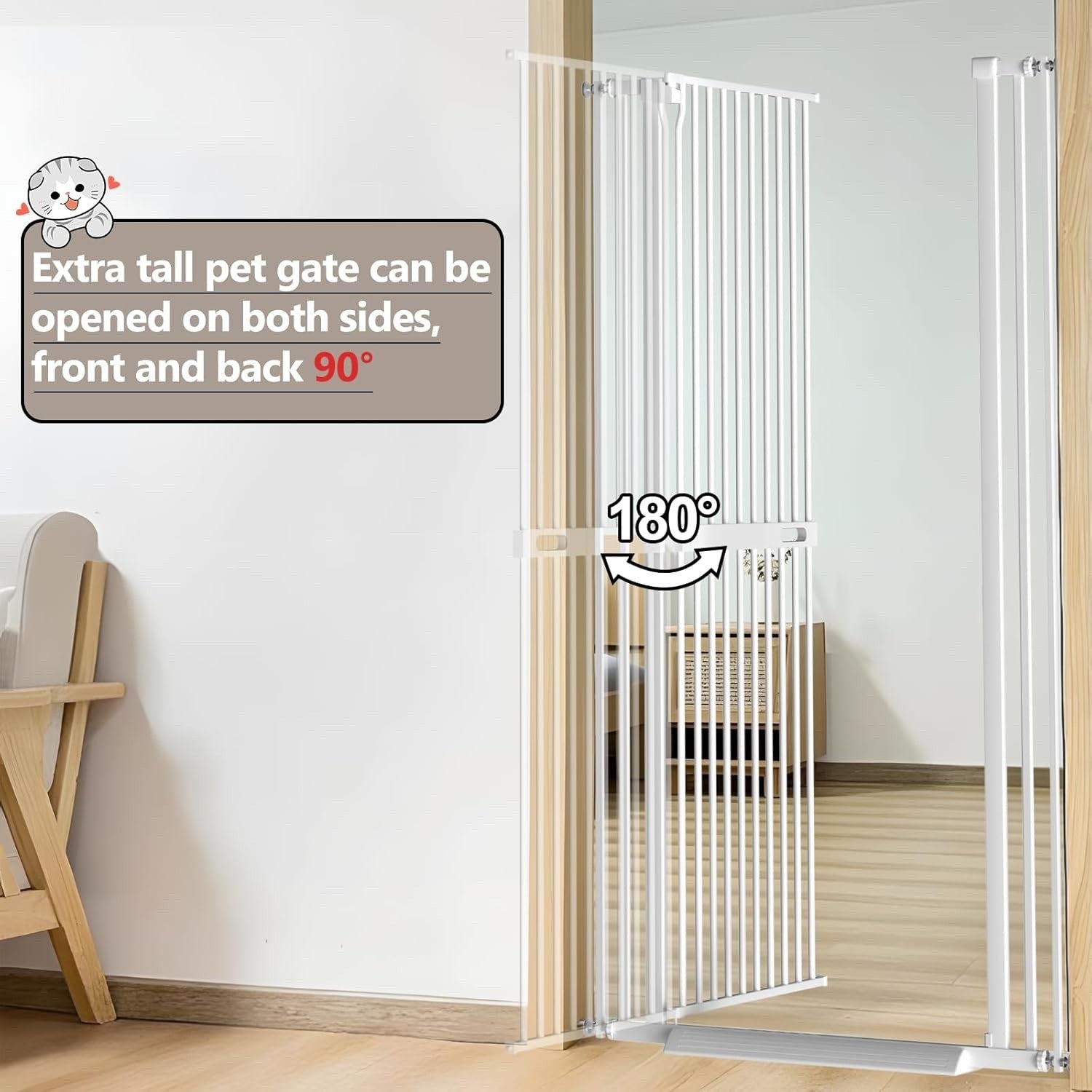 Extra Tall Cat Gate Pet Safety Barrier 155cm White 76-92cm Auto Close Metal