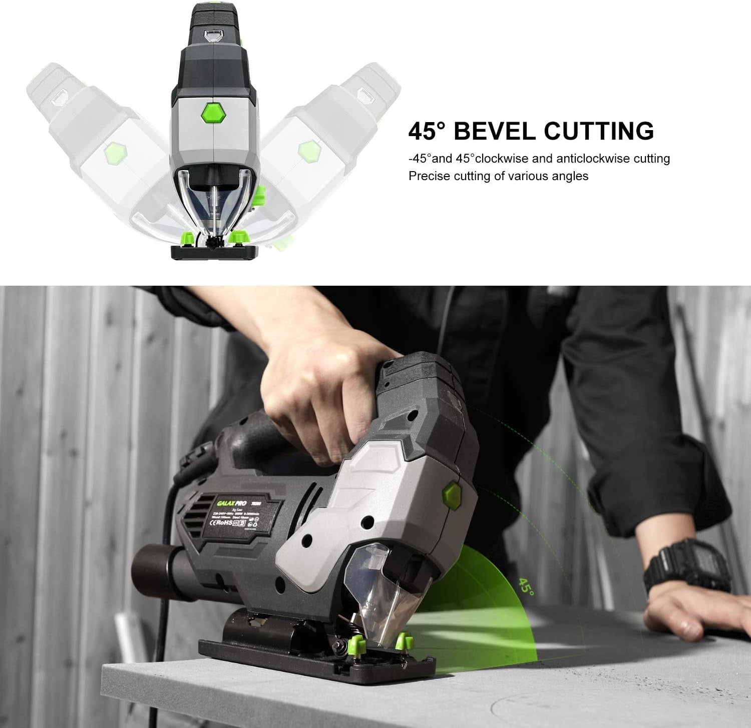 GALAX PRO Jigsaw 800W 3000 SPM Jig Saw Tool Max ±45° Bevel Cutting Angle