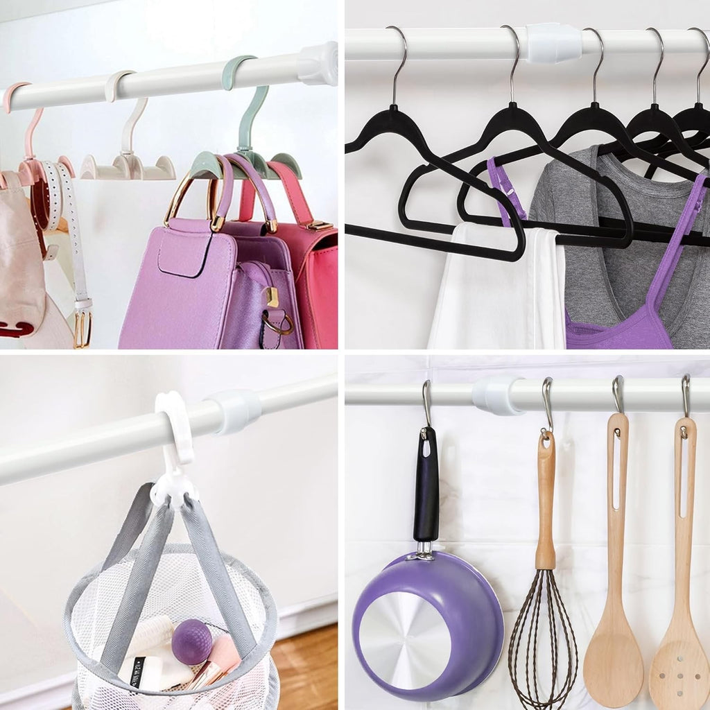 White Extendable Shower Curtain Rod Adjustable Tension Pole No Drill