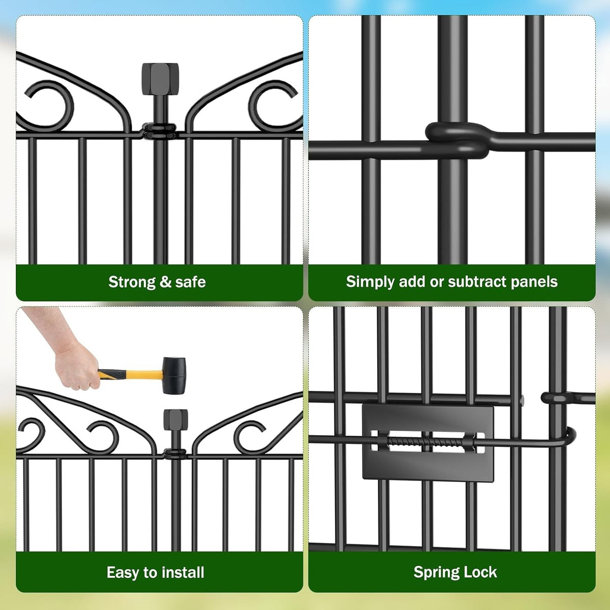 Garden Fence Panels Metal Decorative 10 Pack 61cm High 3.25m Long No Dig Black