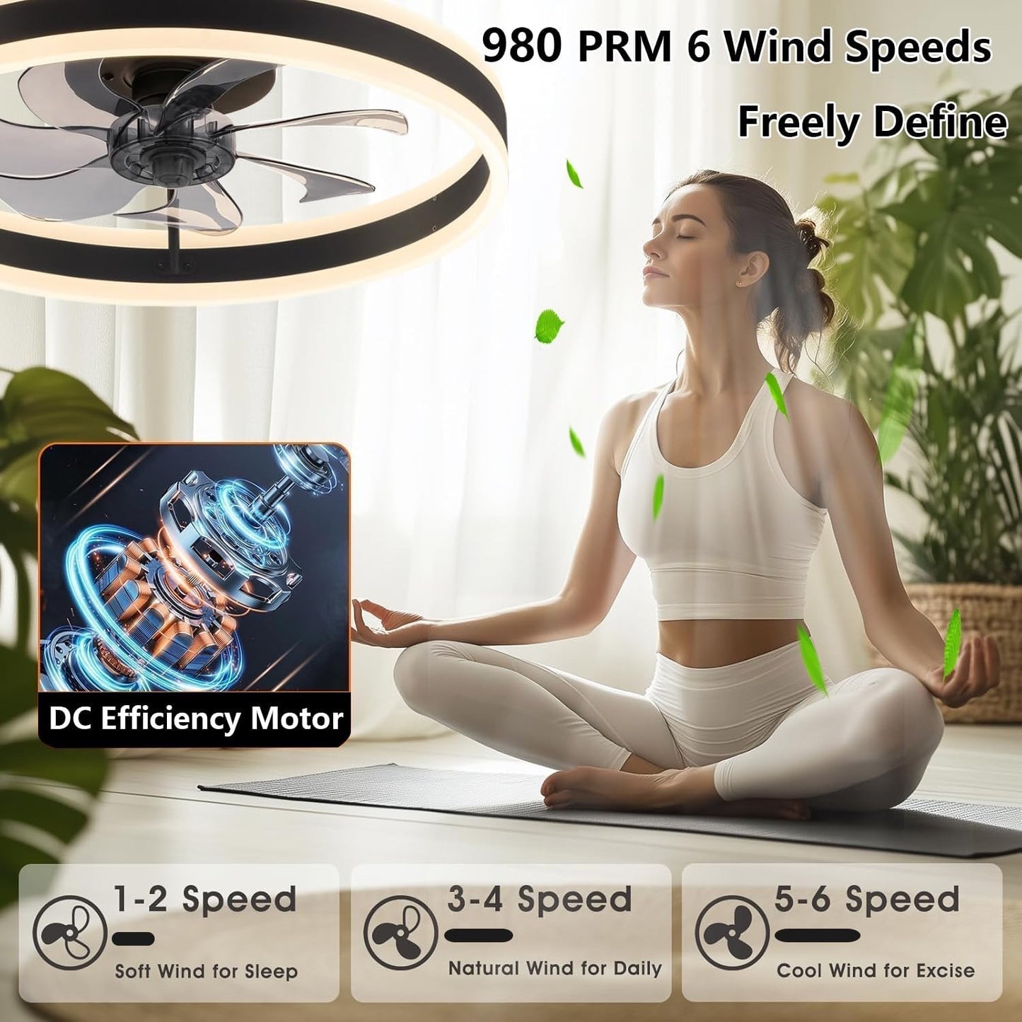 Ceiling Fan Light 60cm 6 Speed Remote Dimmable LED Reversible Quiet White Modern