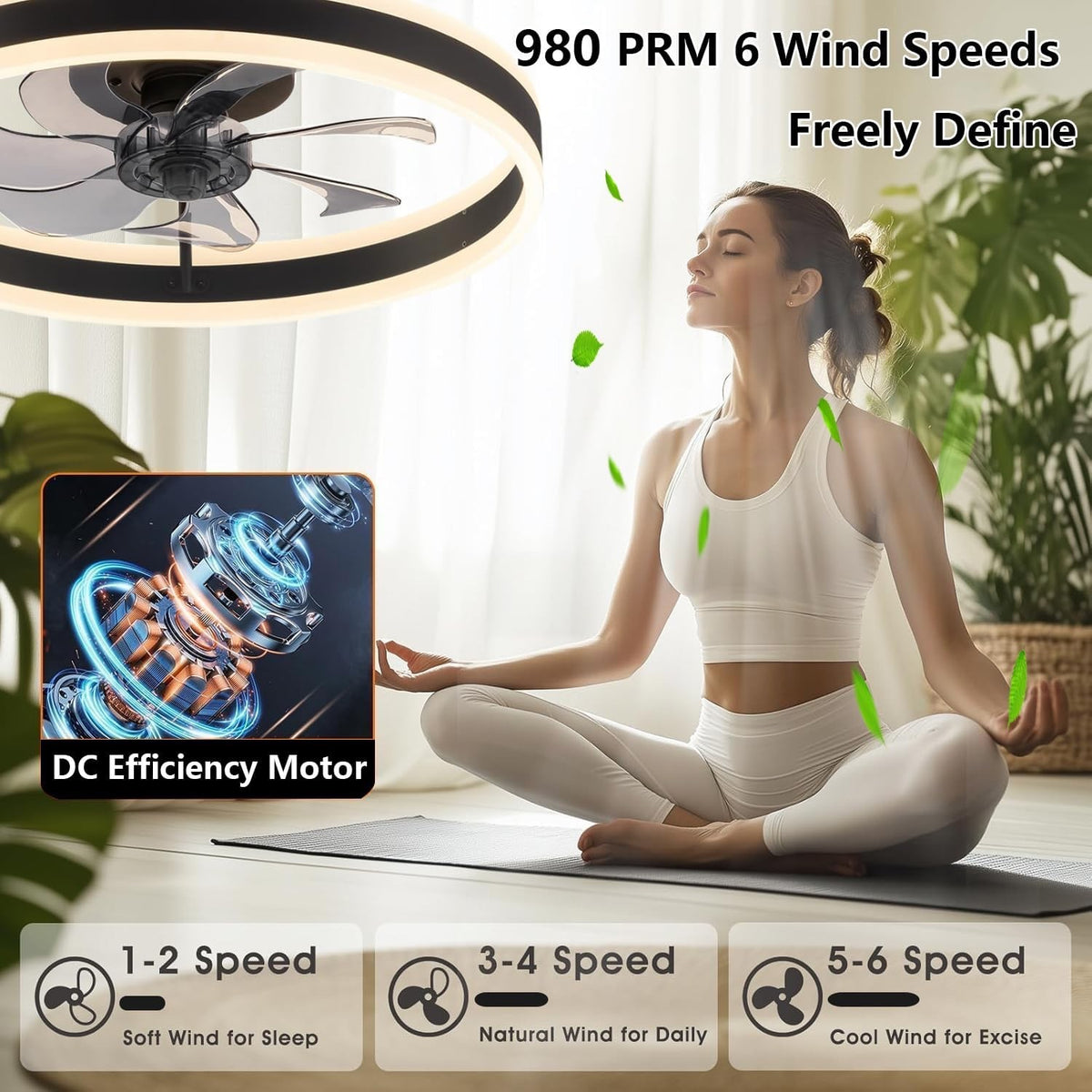 Ceiling Fan Light 60cm 6 Speed Remote Dimmable LED Reversible Quiet White Modern