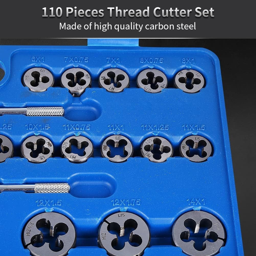 107pc Metric Tap and Die Set HSS Thread Repair Kit with Wrench Case
