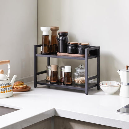 Spice Rack Organizer Countertop 2 Tier Kitchen Storage Shelf Black Industrial