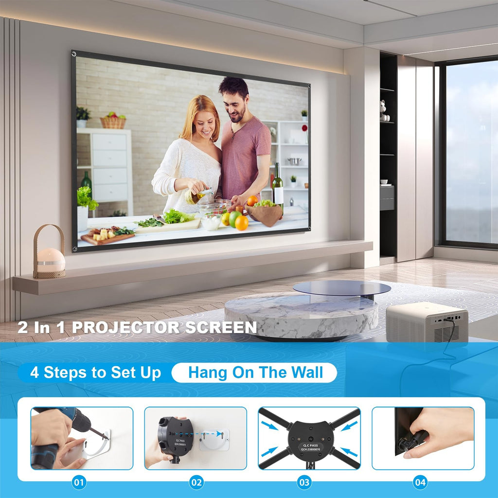120" Projector Screen with Tripod 16:9 4K Portable Movie Screen Indoor Outdoor