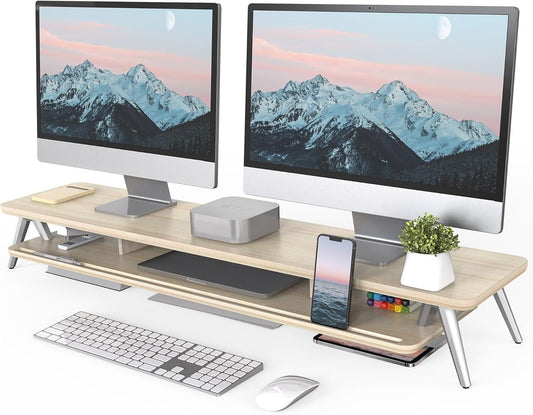 Fenge Dual Monitor Stand Monitor Stands Riser for 2 Monitors 108cm Oak
