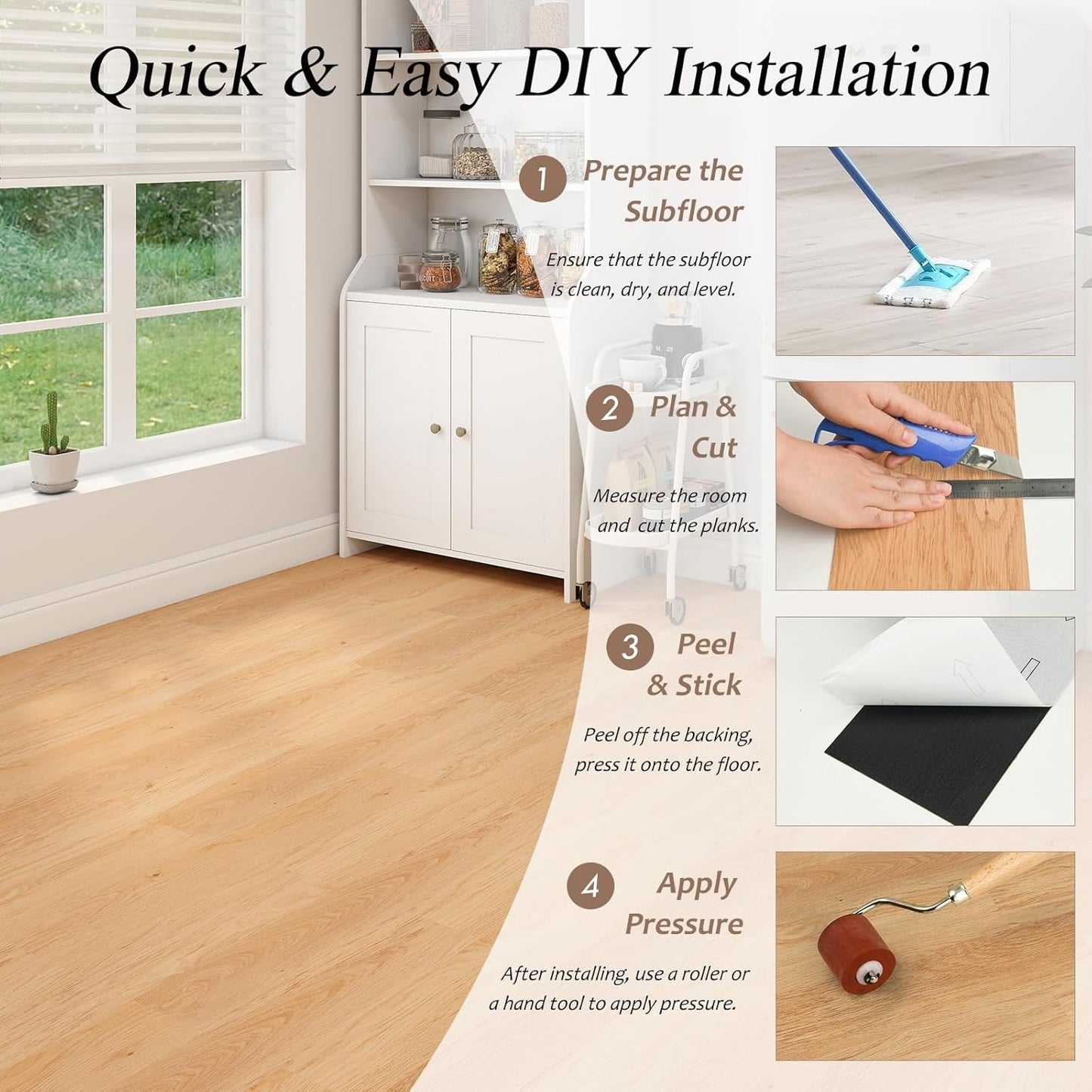 Honey Oak Vinyl Flooring Planks 36 Pack Peel Stick Wood Effect Floor Tiles DIY