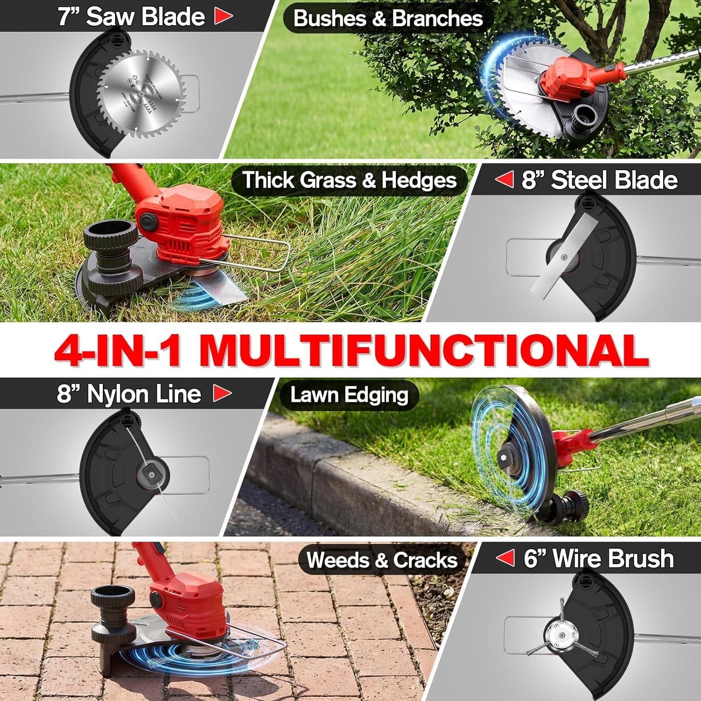 Cordless Strimmer Grass Trimmer 21V 2 Batteries 14 Blades LCD Telescopic Garden
