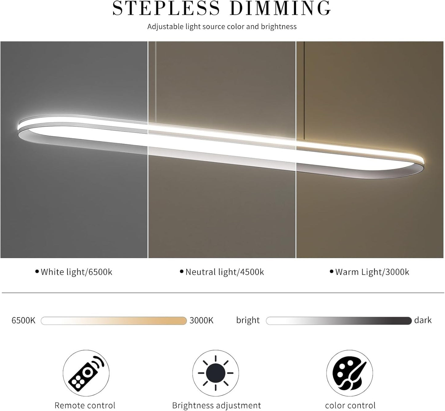 Oval Pendant Light 120cm Dimmable LED Ceiling Lamp Adjustable 3 Color Modes