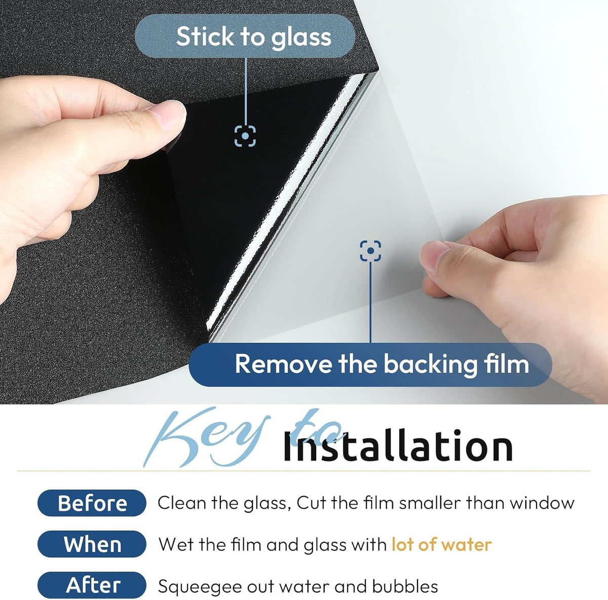 Window Film Blackout Privacy 75x400cm Black Static Cling UV Sun Heat Blocking