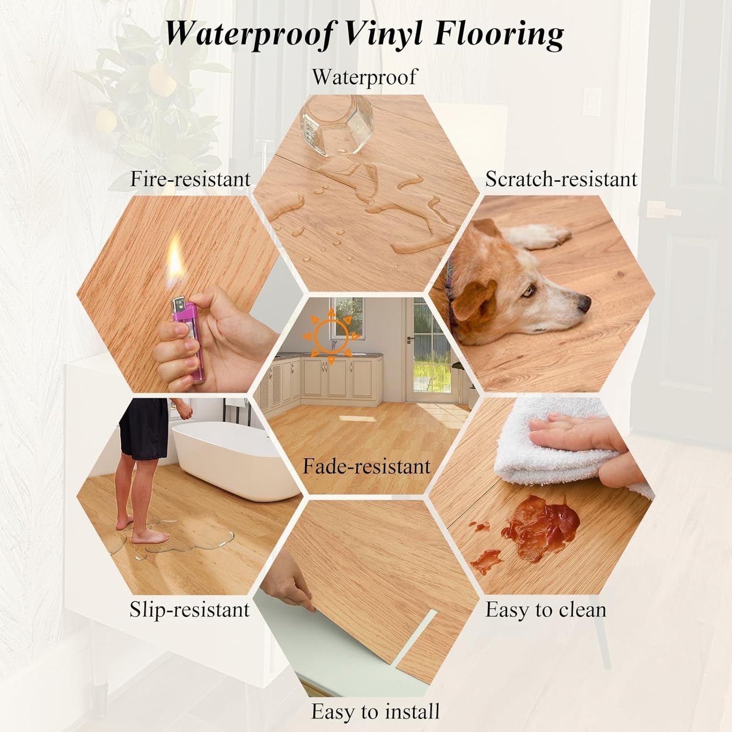 Honey Oak Vinyl Flooring Planks 36 Pack Peel Stick Wood Effect Floor Tiles DIY