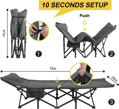 Camping Bed Folding Cot Adults Cushion Pillow Carry Bag Grey 190x65x35cm 450lb