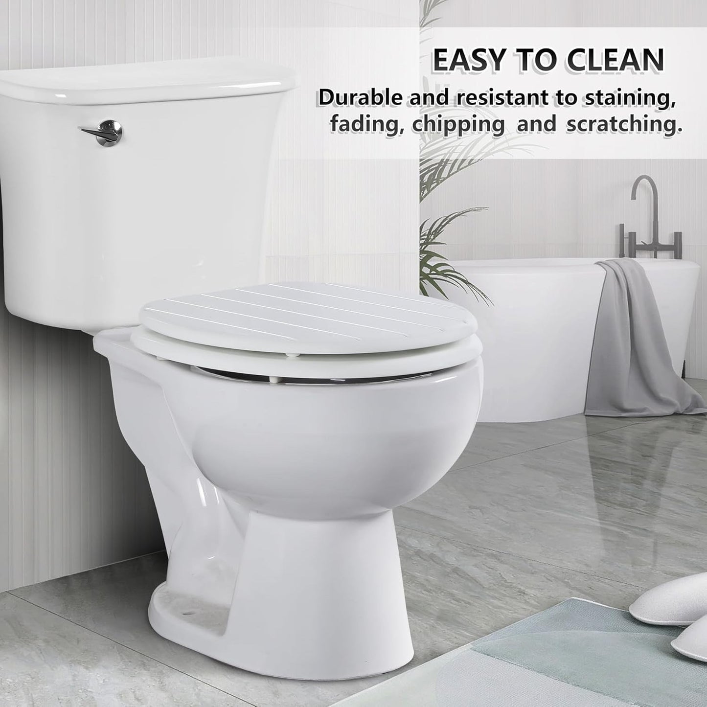 White Wooden Toilet Seat Antibacterial Adjustable Hinges Bathroom Easy Clean