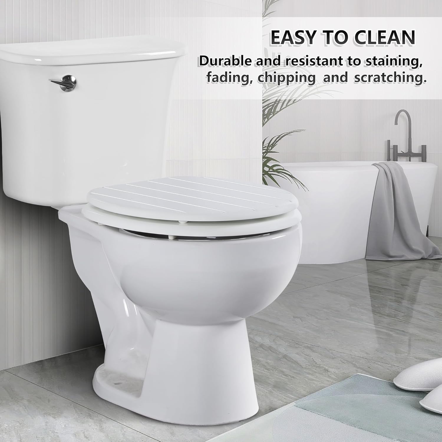 White Wooden Toilet Seat Antibacterial Adjustable Hinges Bathroom Easy Clean