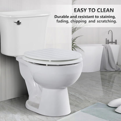 White Wooden Toilet Seat Antibacterial Adjustable Hinges Bathroom Easy Clean