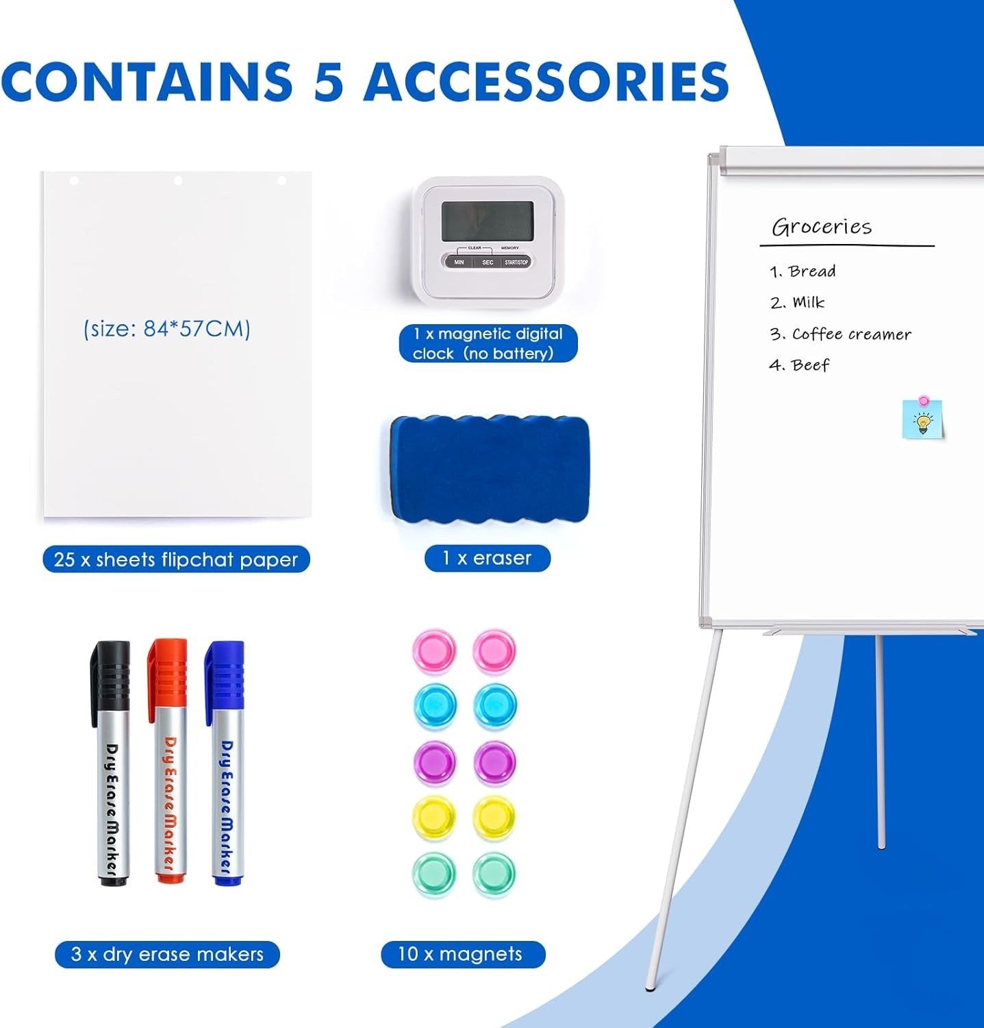 Magnetic Flip Chart Whiteboard Stand 100x70cm Adjustable Portable Easel Board