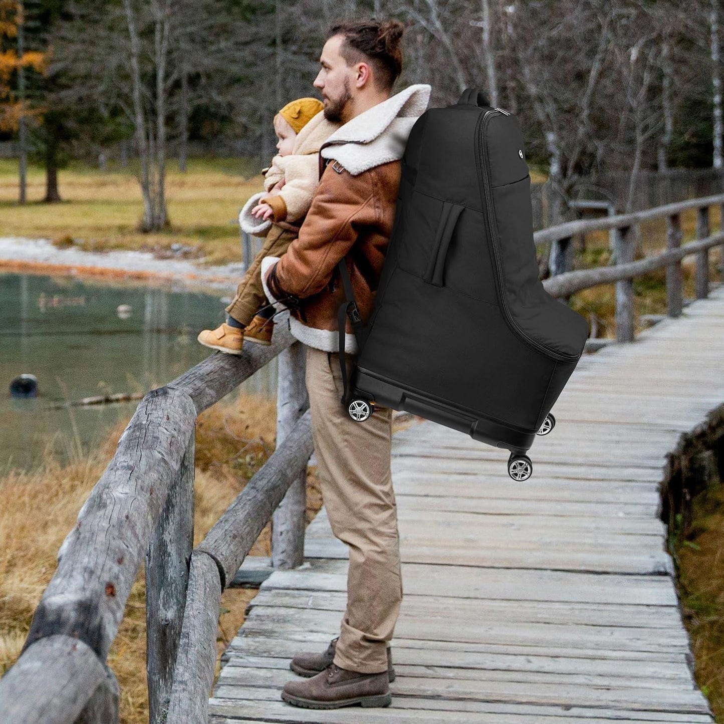 Car Seat Travel Bag Wheels Airplane Backpack 900D Hard Base 4 Spinner Black 72cm