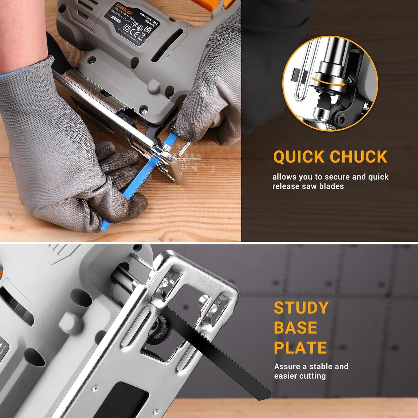 550W Electric Jigsaw 6 Speed 800-3000SPM LED 45° Bevel 8 Blades Wood Metal