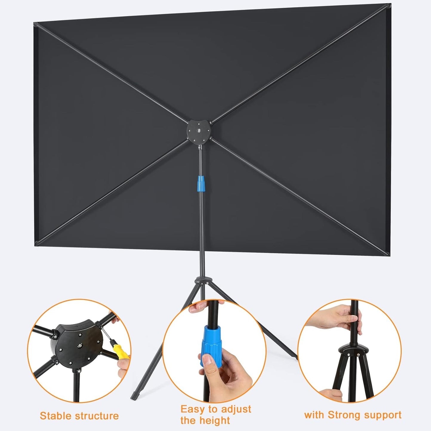 80in 4K Fiberglass Projector Screen with Tripod 16:9 HD Outdoor Portable