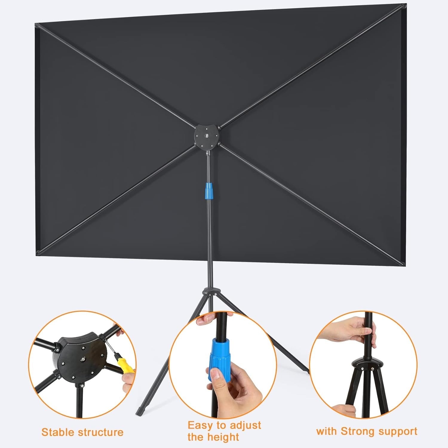 80in 4K Fiberglass Projector Screen with Tripod 16:9 HD Outdoor Portable