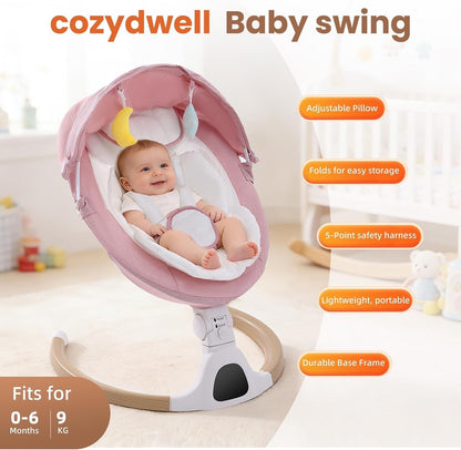 Electric Baby Swing Bouncer Newborn Pink Bluetooth 5 Speed Remote 0-6 Months