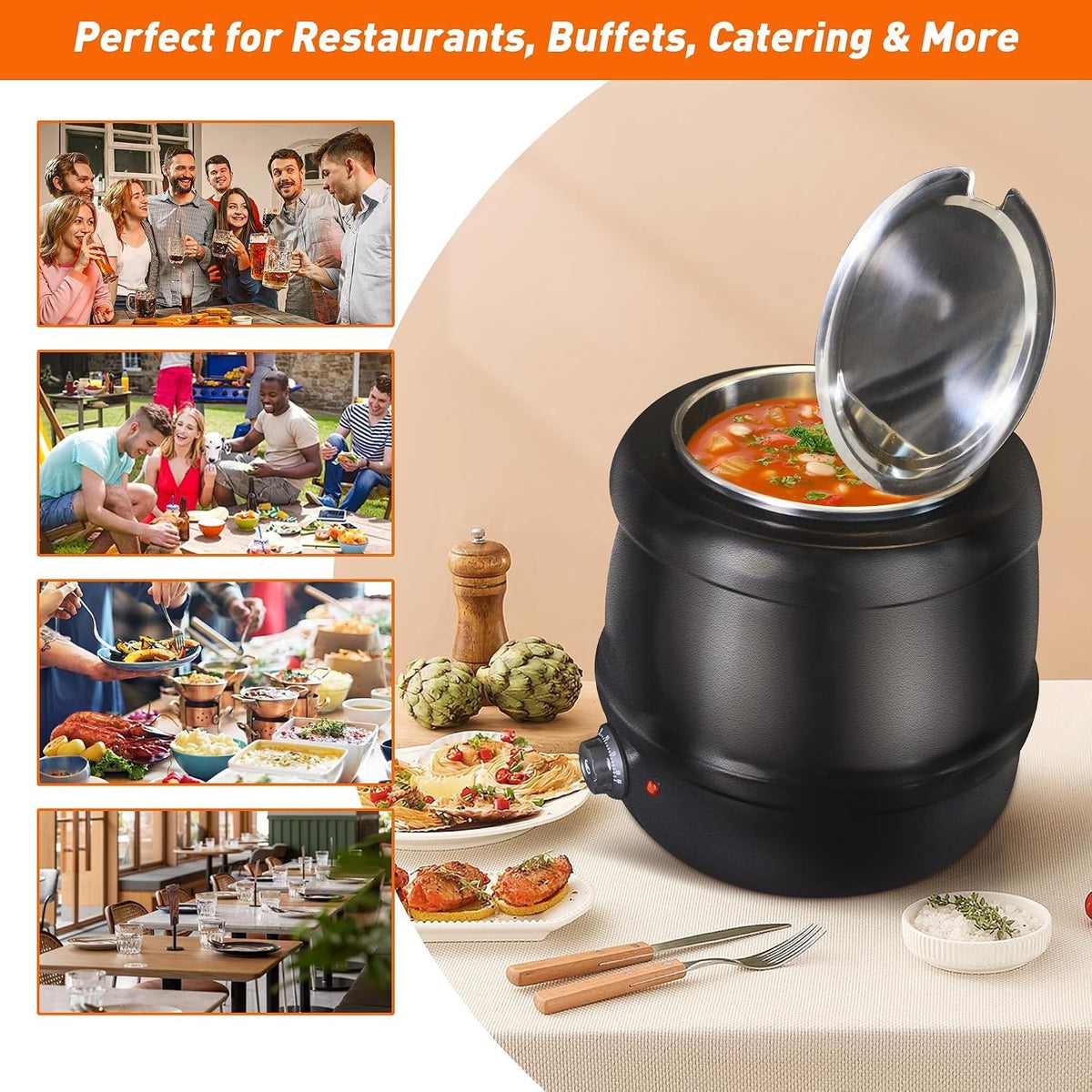 Commercial Soup Warmer Kettle 10L Electric 400W Buffet Catering Stainless Steel