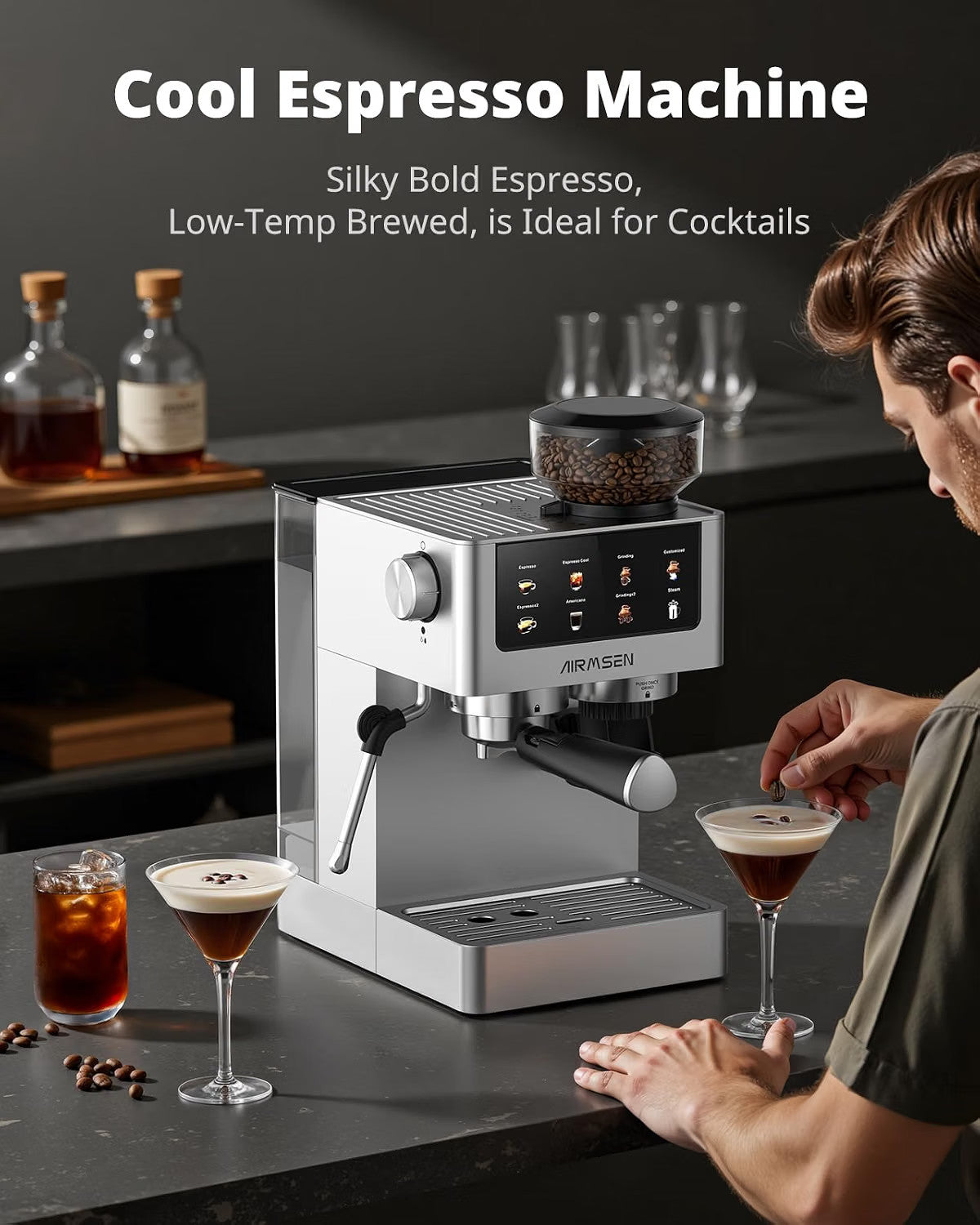 Bean To Cup Coffee Machine 20 Bar Grinder Milk Frother Touchscreen 1.8L 1350W