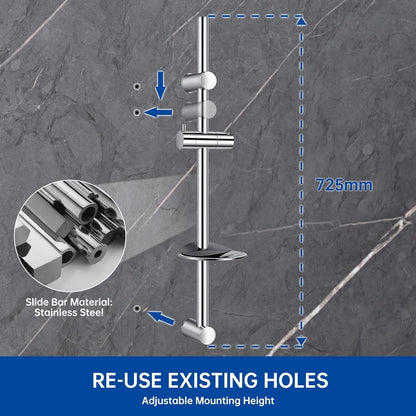 Shower Riser Rail Kit 73cm 4 Mode Hand Shower 1.5m Stainless Hose Soap Dish