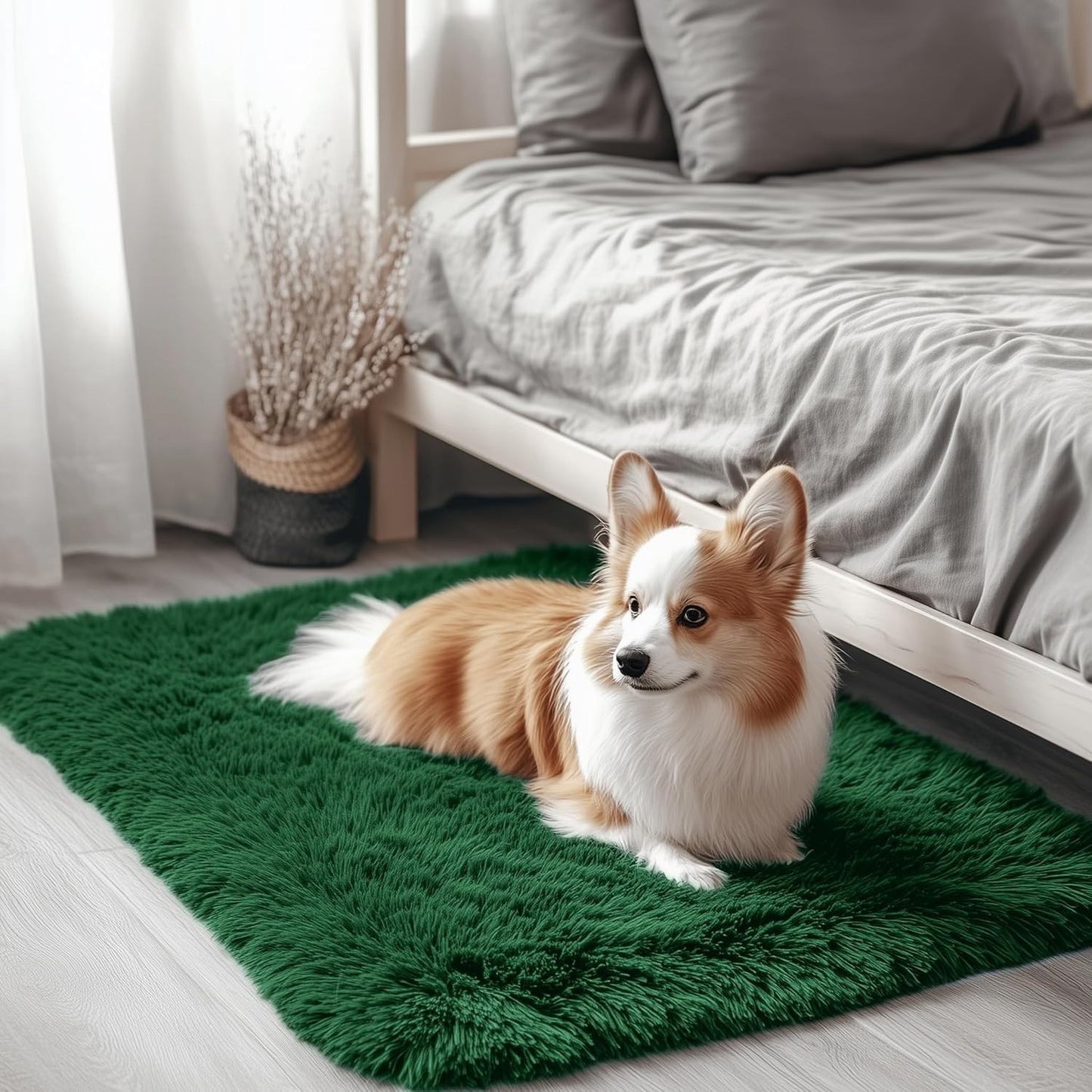 Large Shaggy Rug 200x280cm Dark Green Washable Non Slip Soft Bedroom Carpet