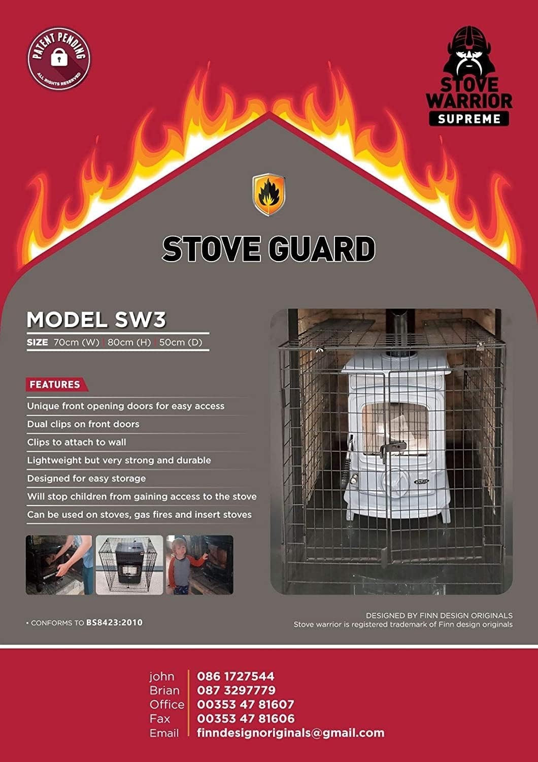 Nursery Fire Guard Stove Safety Barrier Child Pet Protector Door 80x70x50cm