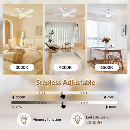 Ceiling Fan Light Remote 30in White 5 Blade Reversible Dimmable LED Sleep Mode