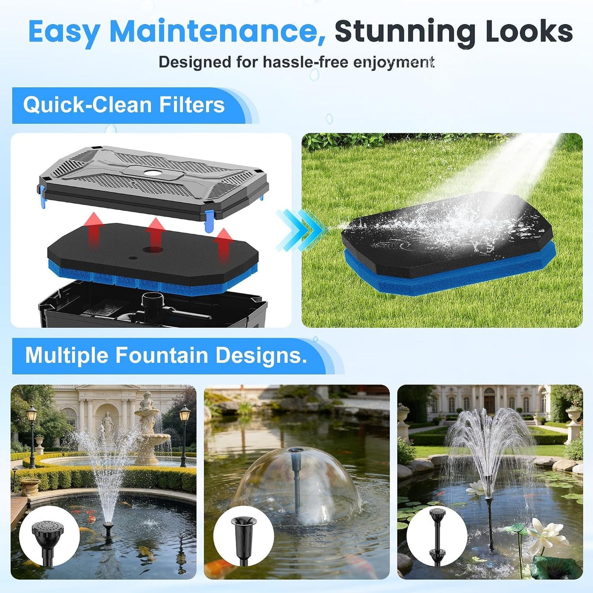 Pond Filter Pump Fountain Kit 4600L/H 42W UV Clarifier 3 Nozzles Garden Fish UK