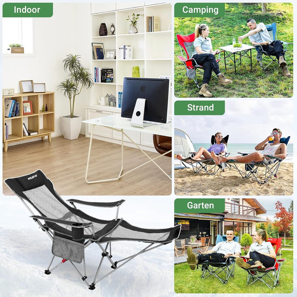 #WEJOY Folding Camping Chairs Reclining Adjustable with Detachable Footrest
