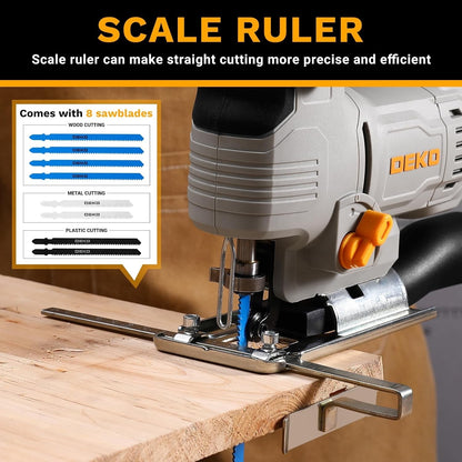 Electric Jigsaw 550W 6 Speed 800-3000SPM 45° Bevel LED 8 Blades Wood Metal