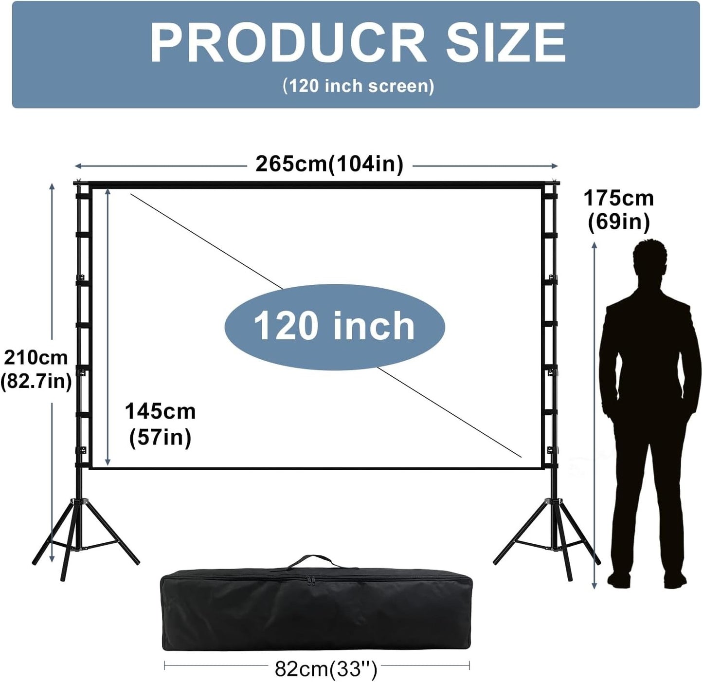 Projector Screen Stand 120 Inch 16:9 Portable 4K HD Tripod Outdoor Cinema Home T