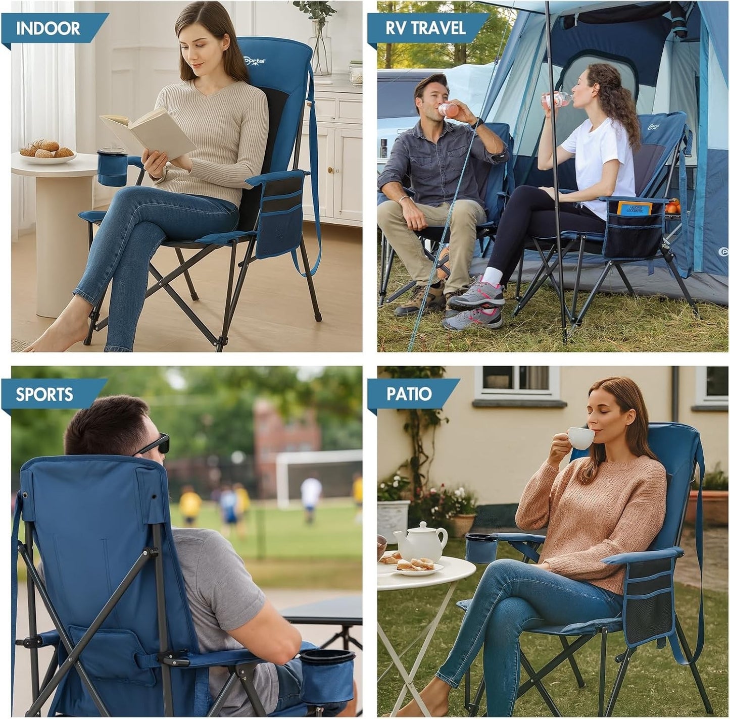 Camping Chair Folding Lumbar Support Heavy Duty 180KG High Back Garden